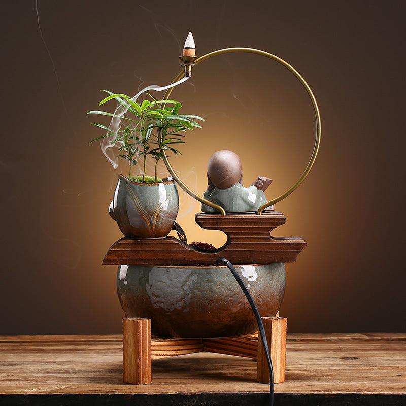 Small Ceramic Self-Circulating Fish Tank Aquarium For Desktop Or
