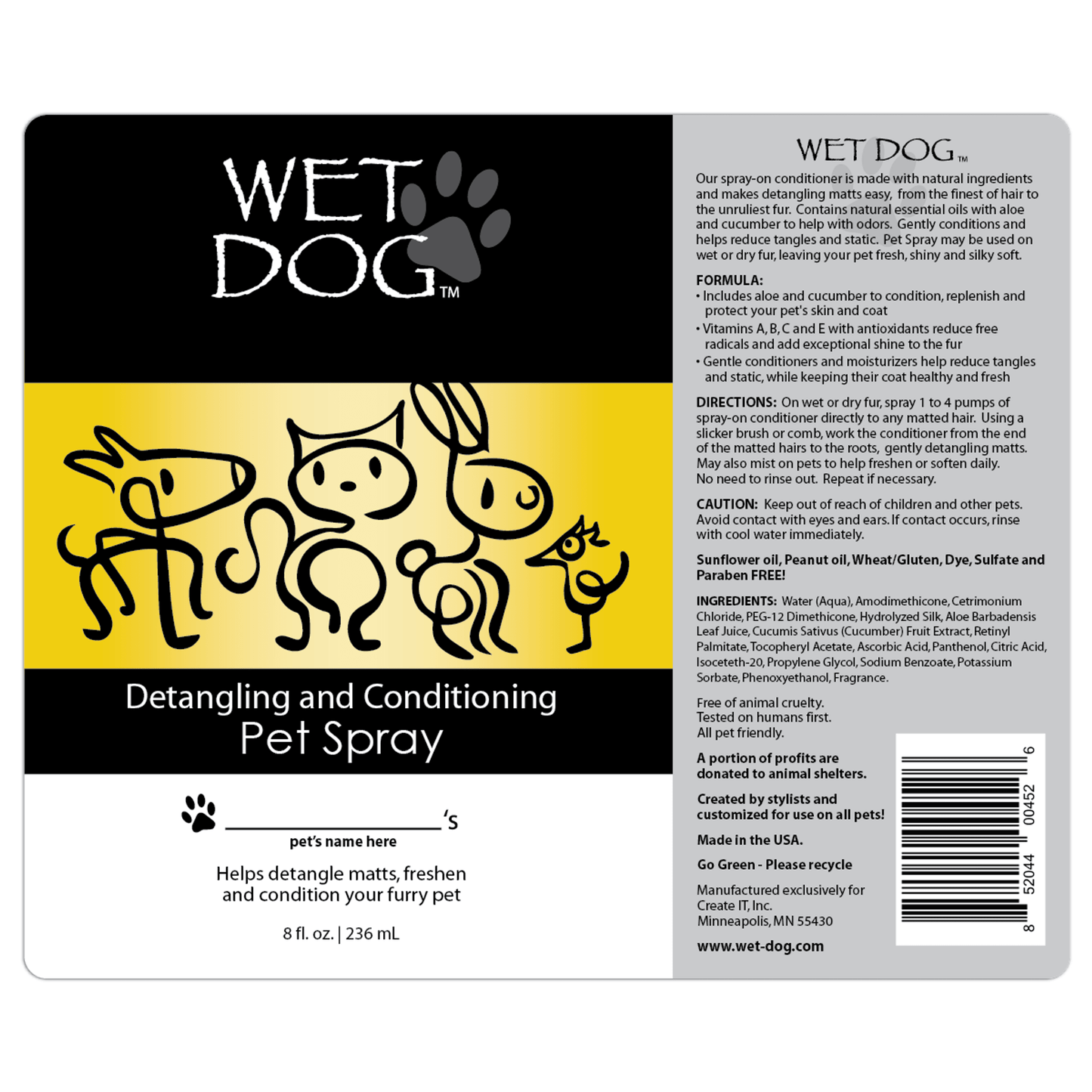 Wet Dog Natural Detangling and Conditioning Spray with Aloe and