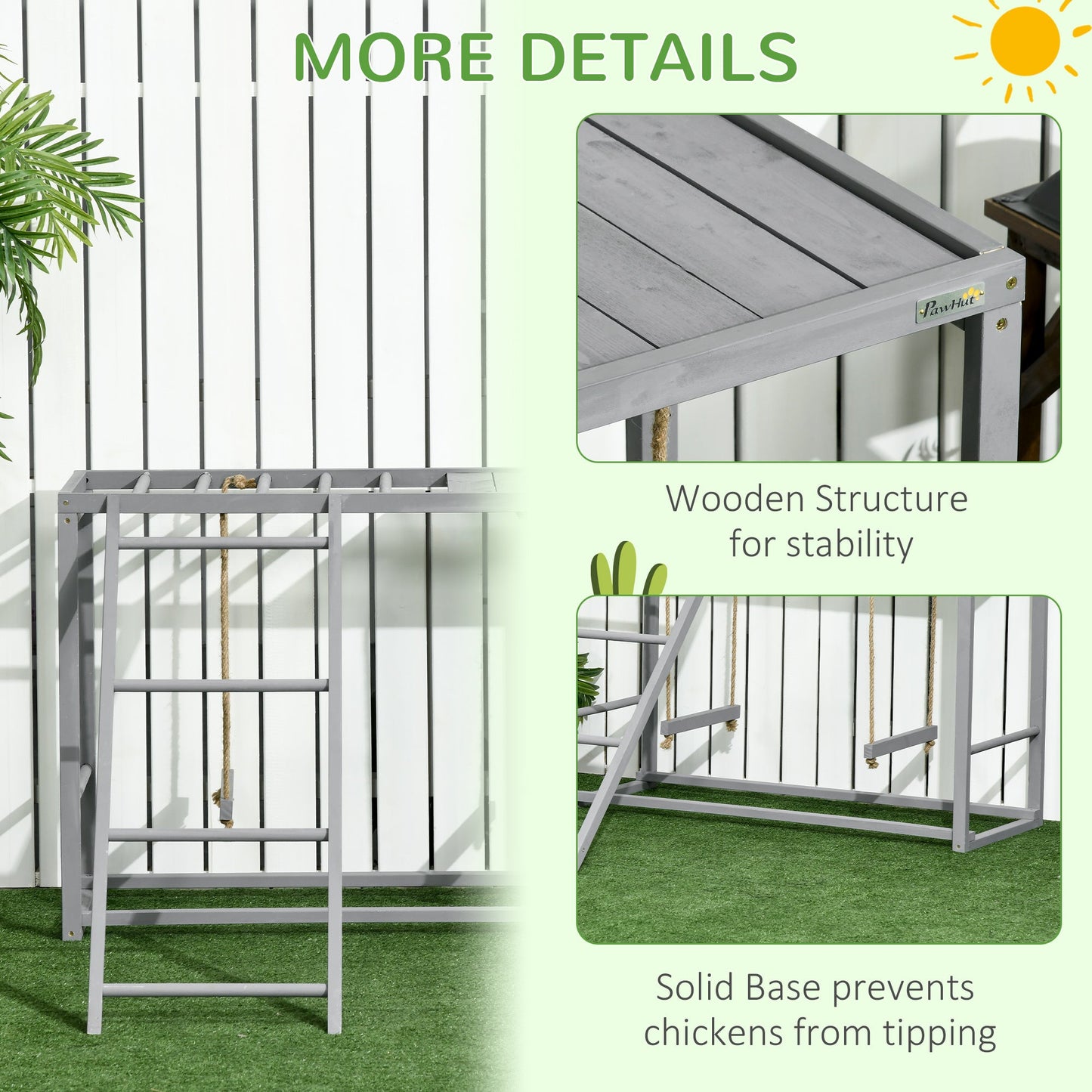 Chicken Activity Game With Swing Set For 3-4 Birds, Wooden Chicken