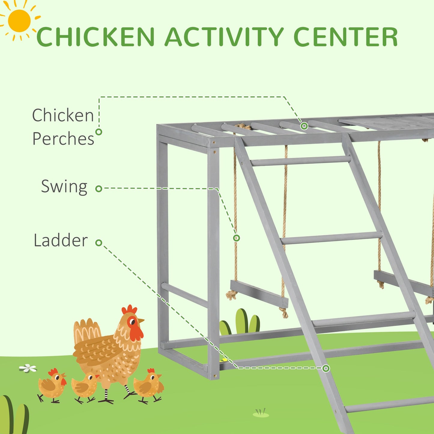 Chicken Activity Game With Swing Set For 3-4 Birds, Wooden Chicken