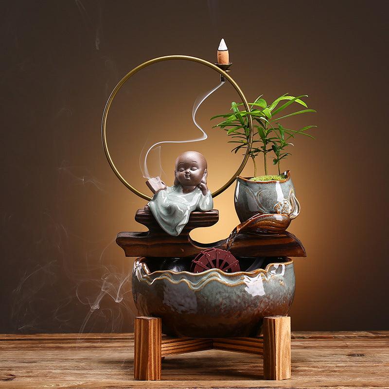 Small Ceramic Self-Circulating Fish Tank Aquarium For Desktop Or
