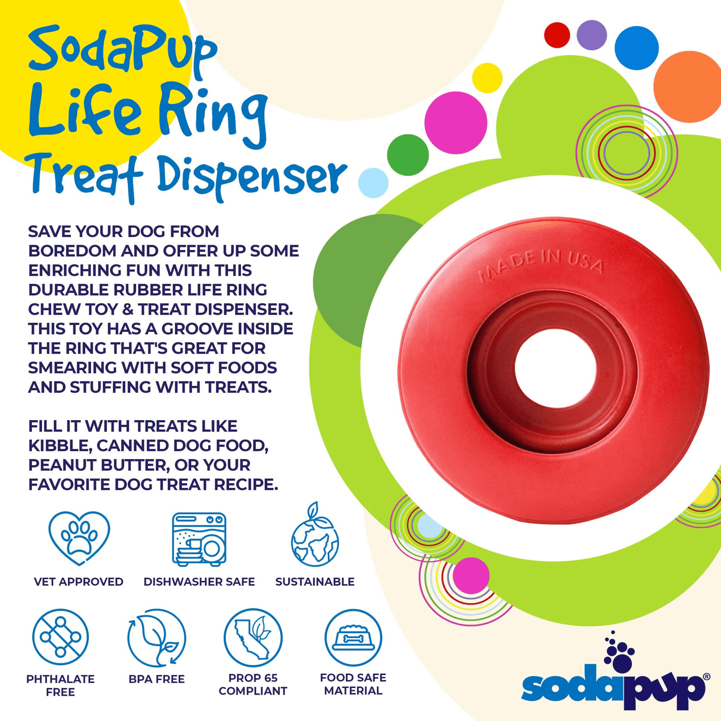 SP Life Ring Durable Rubber Chew Toy and Treat Dispenser for Dogs