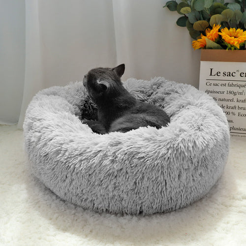 Long Plush Cat Bed House Soft Round Cat Bed Winter