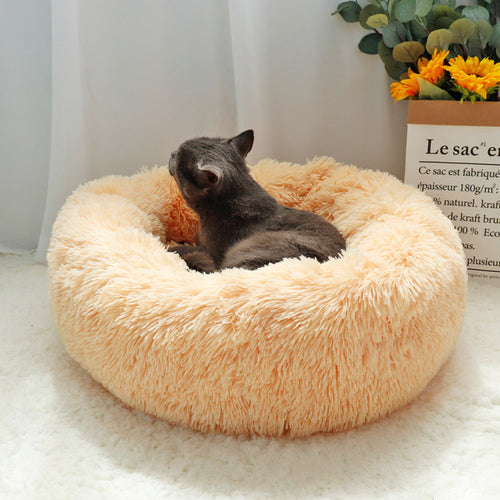 Long Plush Cat Bed House Soft Round Cat Bed Winter