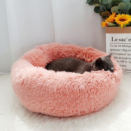 Long Plush Cat Bed House Soft Round Cat Bed Winter