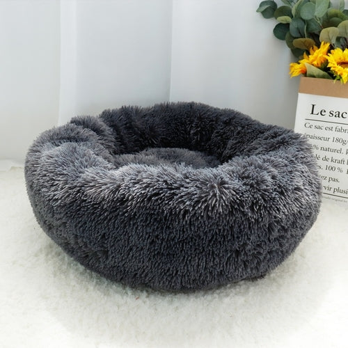Long Plush Cat Bed House Soft Round Cat Bed Winter