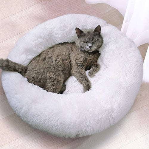 Long Plush Cat Bed House Soft Round Cat Bed Winter