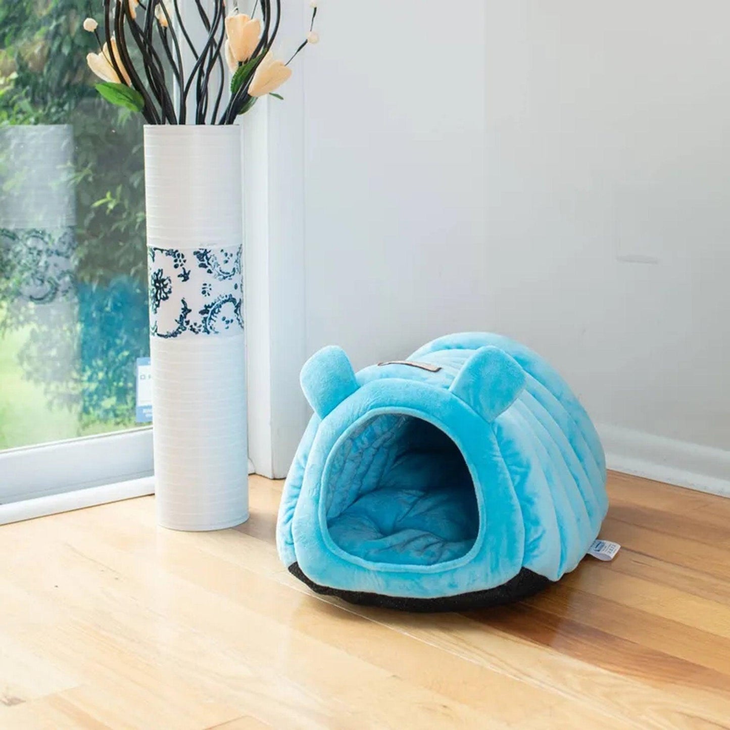 Armarkat Luxe Velvet Hideaway Cat Bed in Cornflower Blue