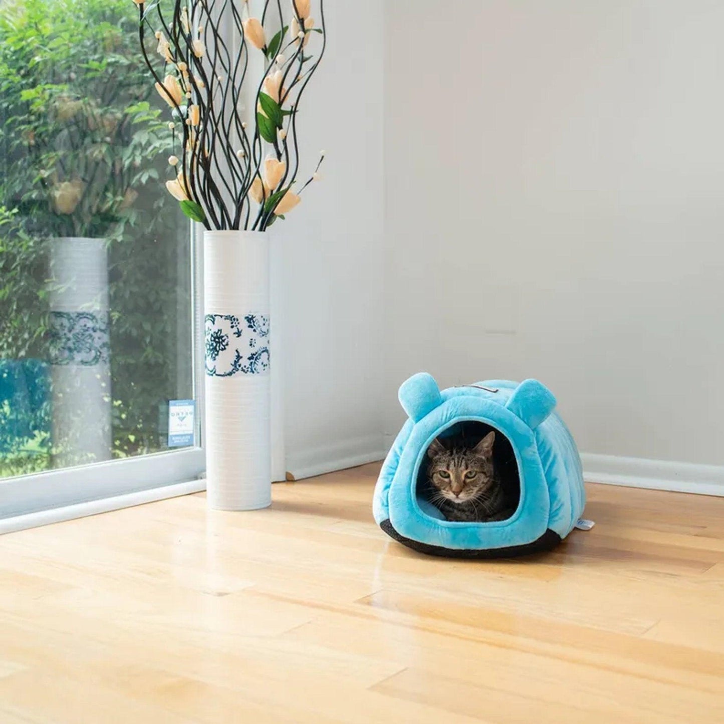 Armarkat Luxe Velvet Hideaway Cat Bed in Cornflower Blue