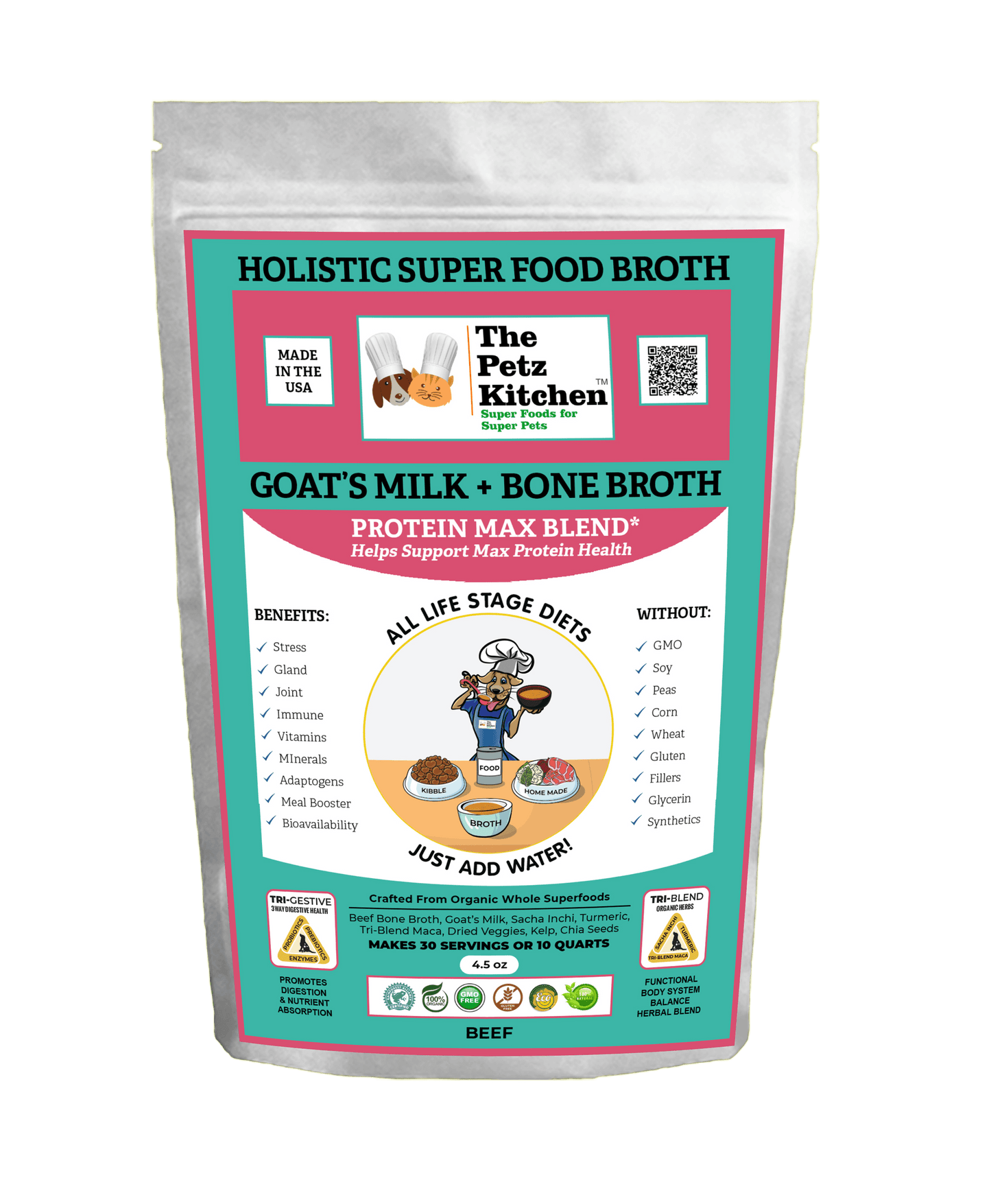 Petz Kitchen Goats Milk & Bone Broth Protein Max Blend for Complete