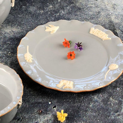Cat Whisker Relief Handmade Stoneware Feeder