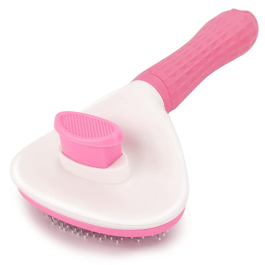 Self-Cleaning Pet Grooming Brush – Pink & White Slicker